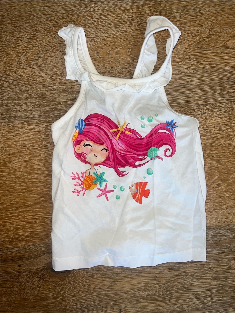Mayoral White Tank Top with Pink Mermaid Graphic